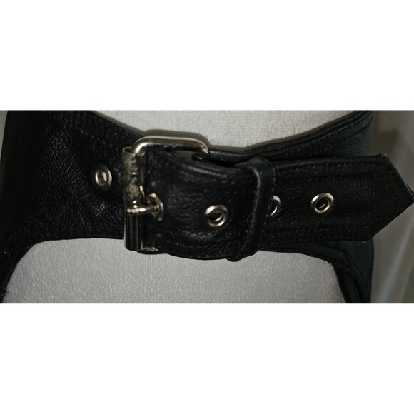 HIMALAYA MOTOR BIKE WEAR 100% Leather Chaps Size Small Zipper Motorcycle Black - Picture 2 of 11